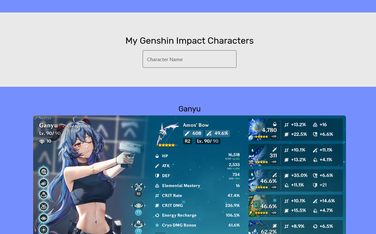 Screenshot of My Genshin Impact Builds